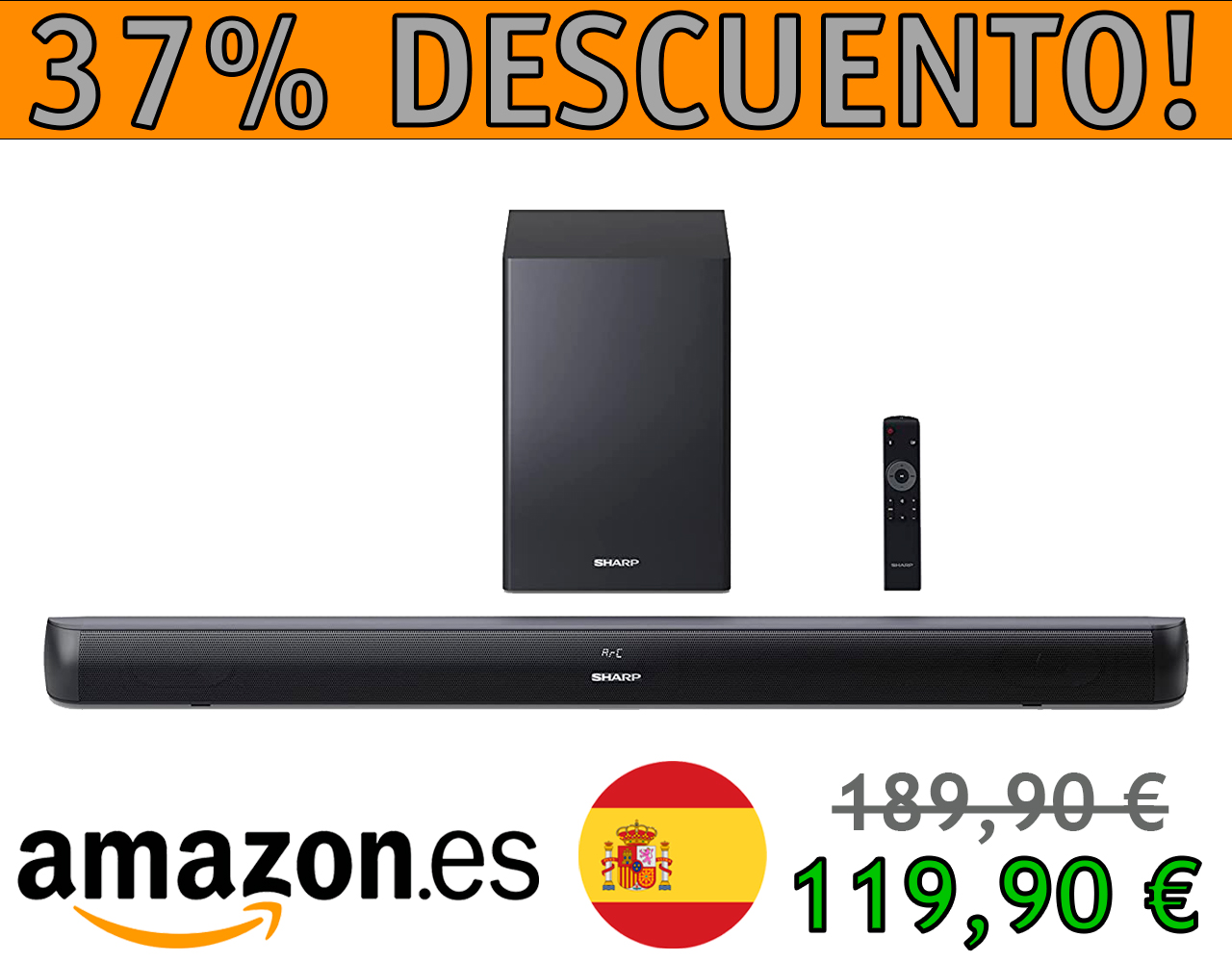 BARRA DE SONIDO 2.1 CON SUBWOOFER INALÁMBRICO MARCA SHARP