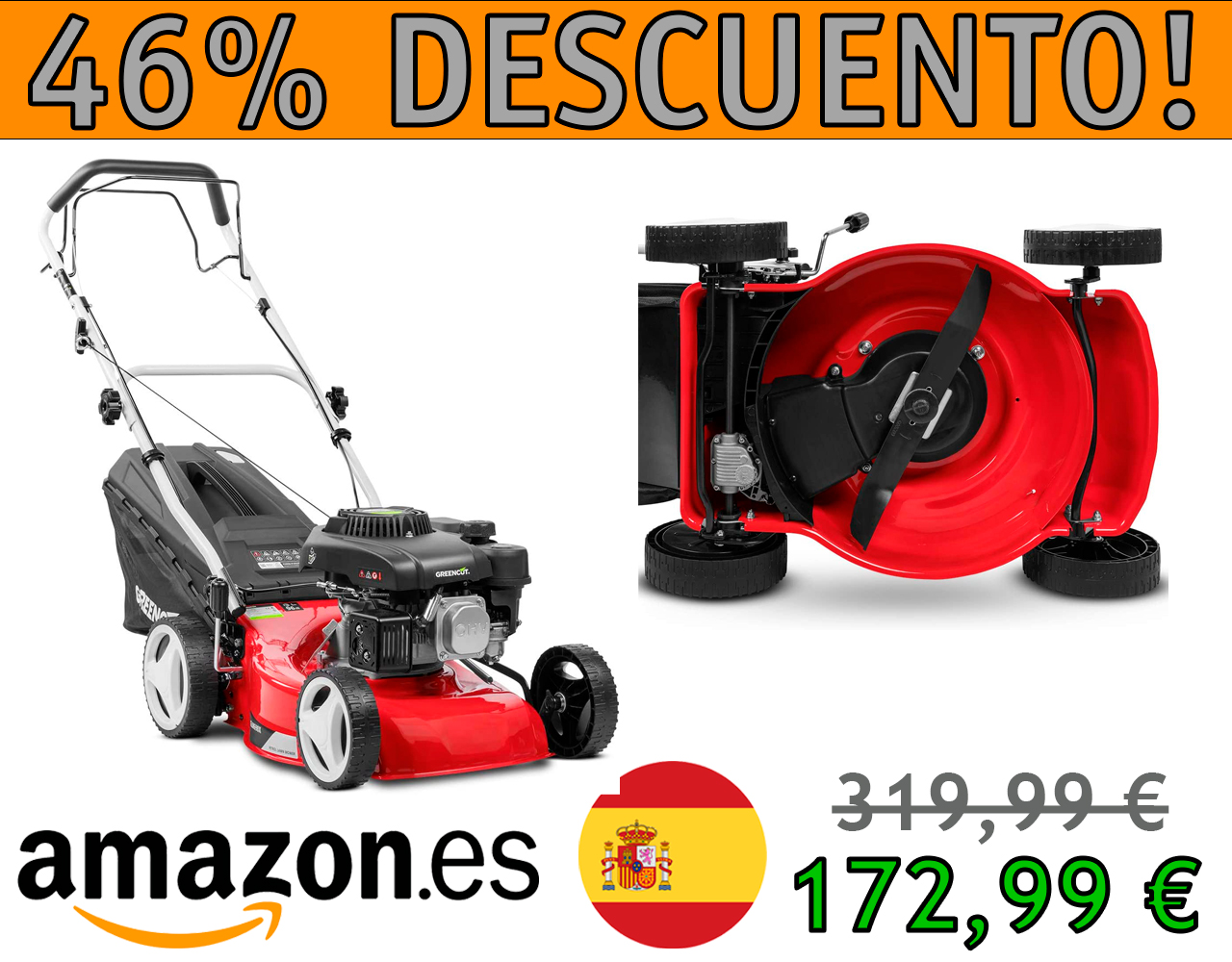 CORTACÉSPED AUTOPROPULSADO DE GASOLINA 139CC Y 5CV GREENCUT