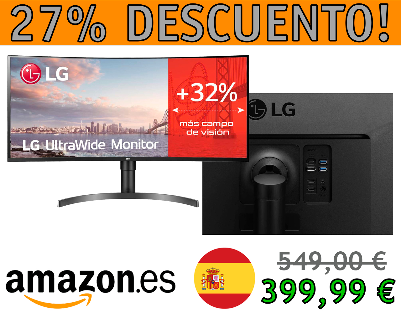 MONITOR LG ULTRAWIDE 35″ WQHD 3440X1440, FREESYNC, 100 HZ, 5 MS