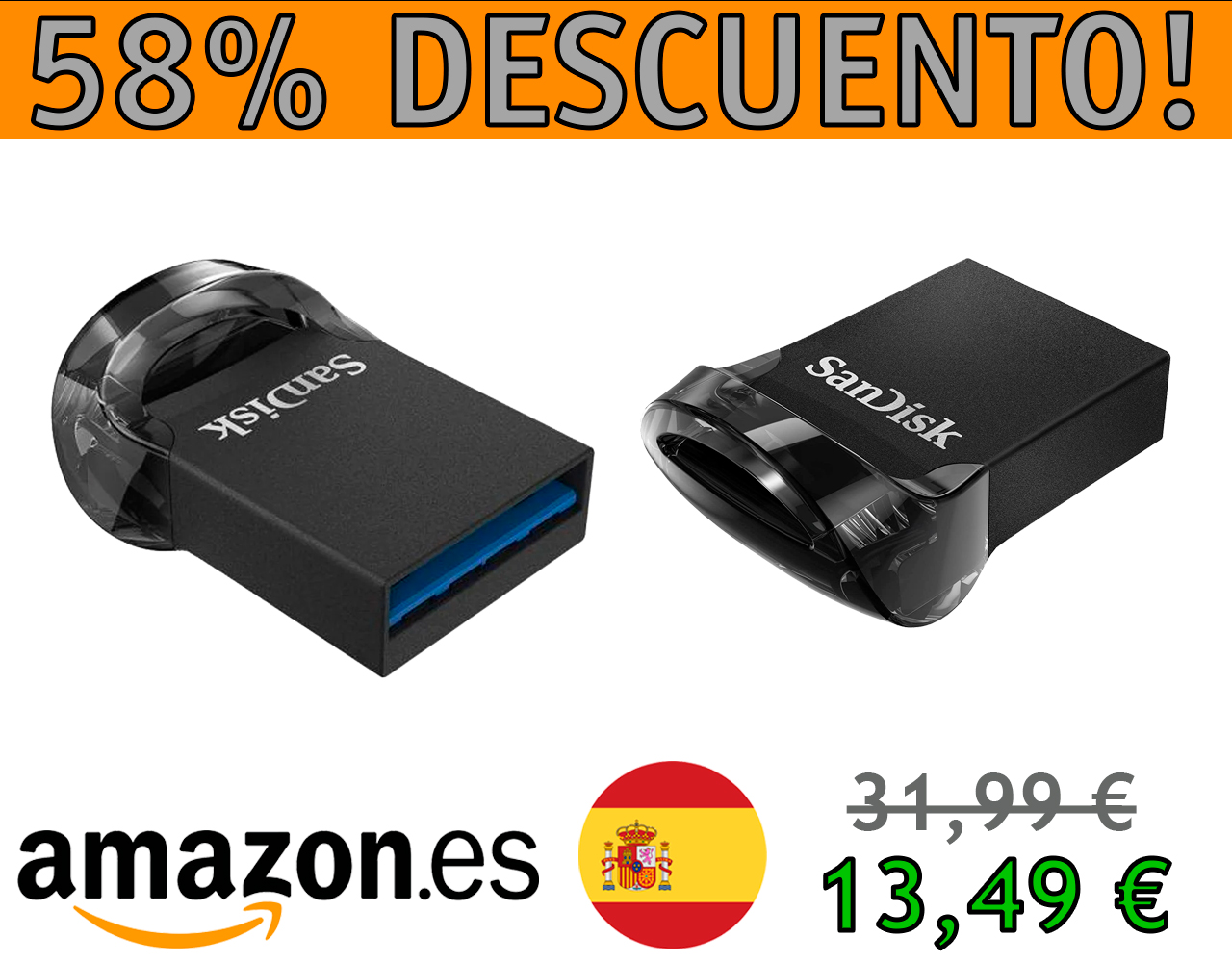 PENDRIVE SANDISK ULTRA FIT, MEMORIA FLASH USB 3.1 DE 128 GB