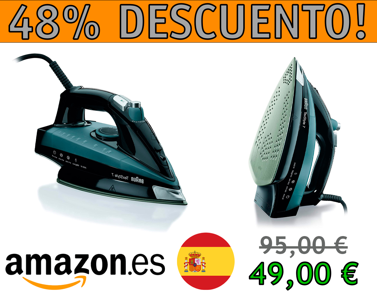 PLANCHA A VAPOR BRAUN TEXSTYLE 7, ACERO INOXIDABLE