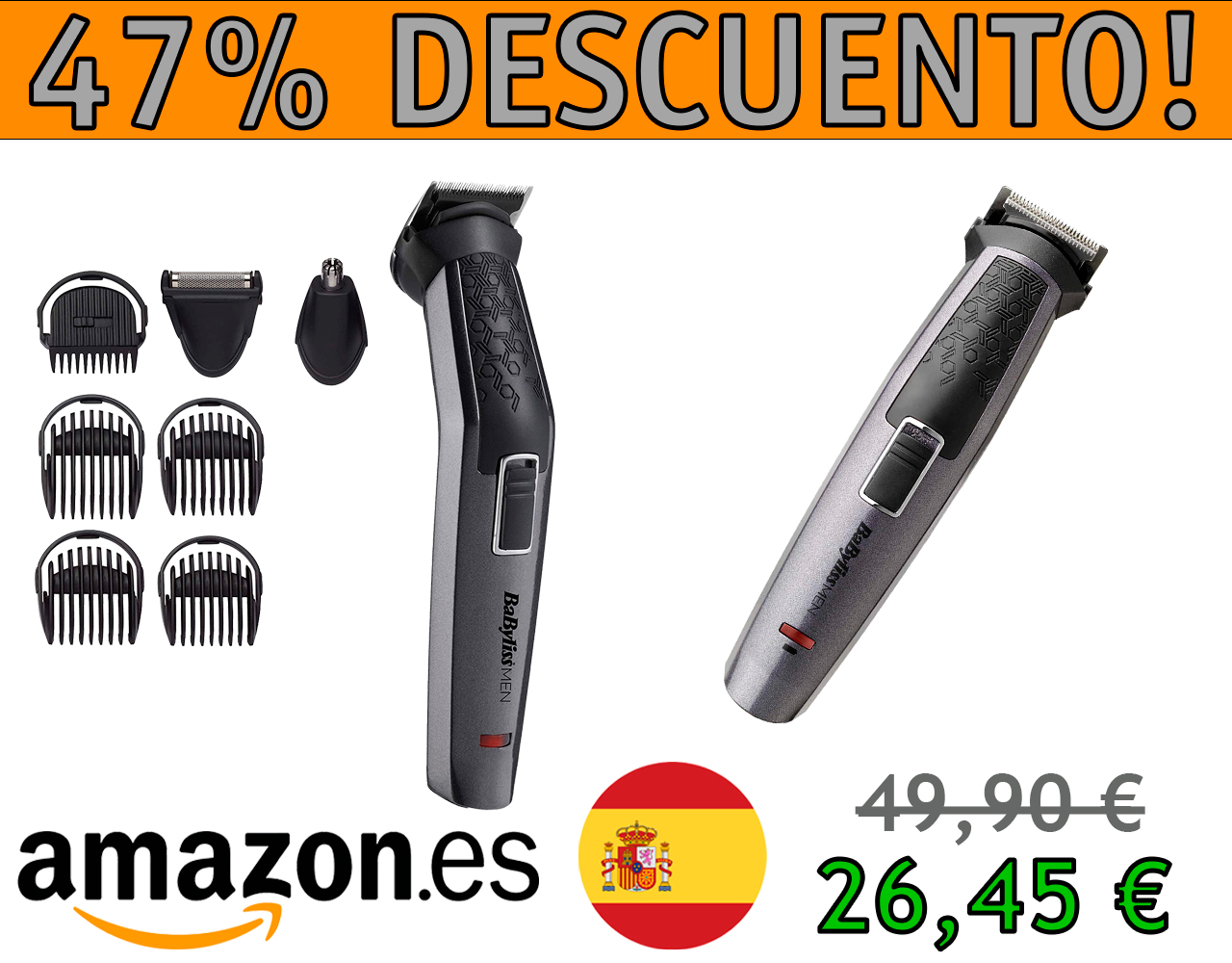 MAQUINA DE AFEITAR PARA CUERPO, BARBA, NARIZ Y OREJAS, BABYLISS MT727E