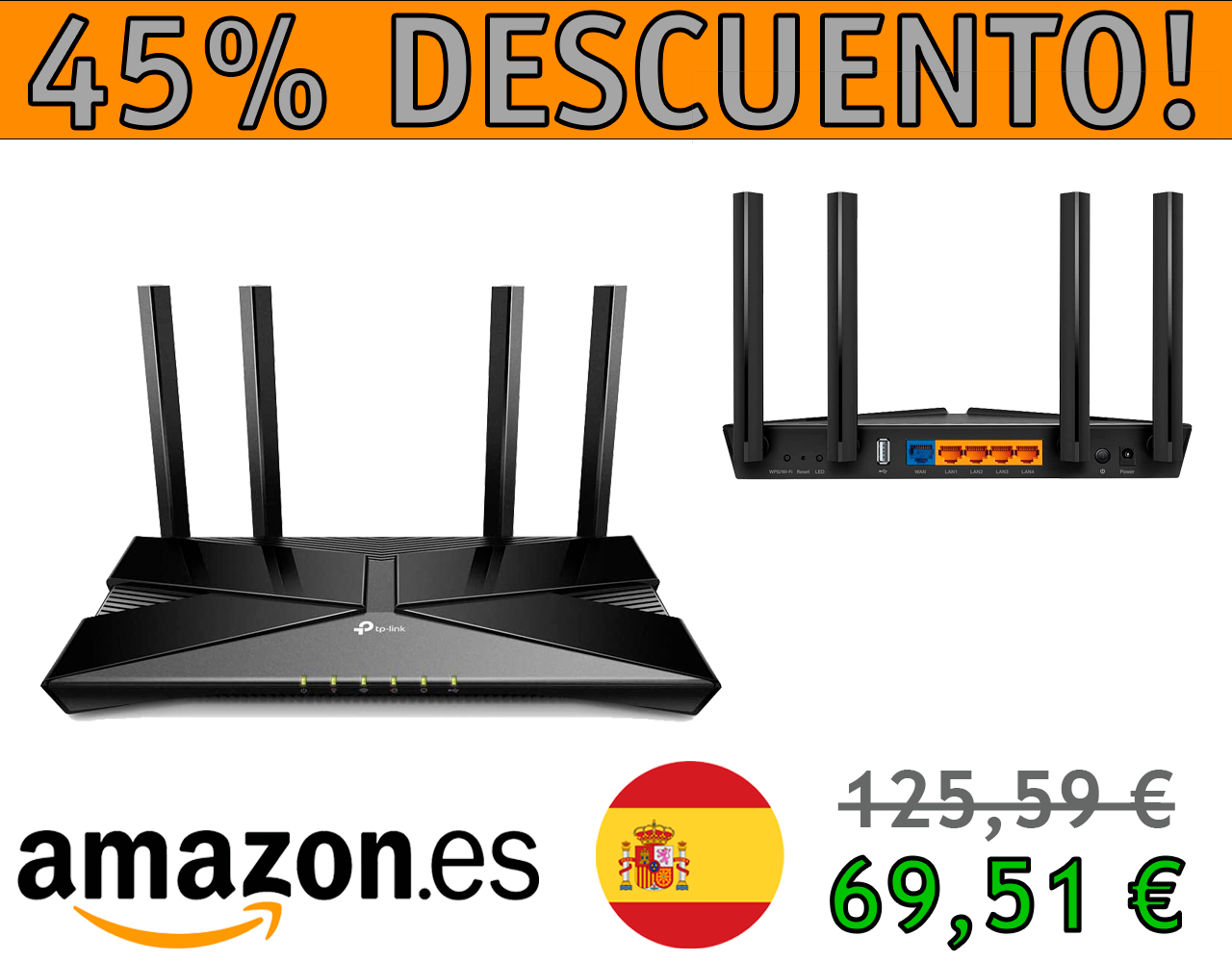 ROUTER WIFI 6 TP-LINK ARCHER AX20 DOBLE BANDA 2GHZ/5GHZ