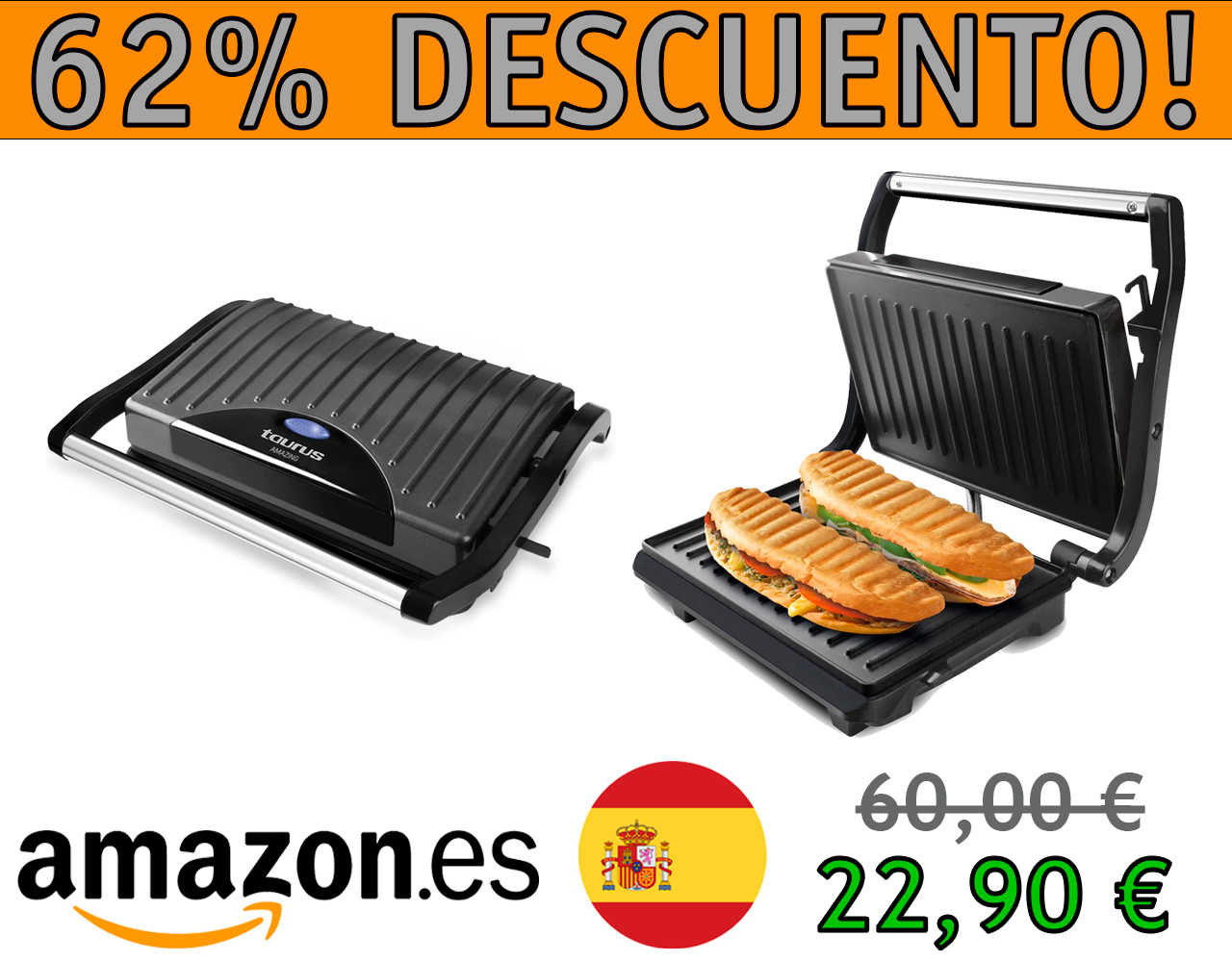 SANDWICHERA ELÉCTRICA DE 700W TAURUS AMAZING GR1700