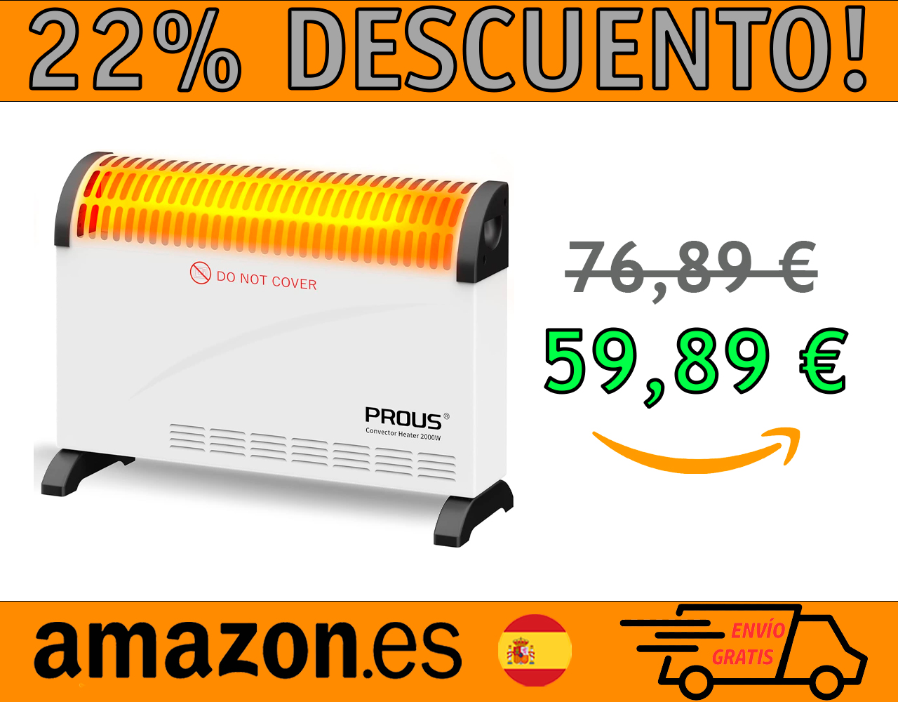 CALEFACTOR BAJO CONSUMO PROUS 2000W, POCO RUIDO
