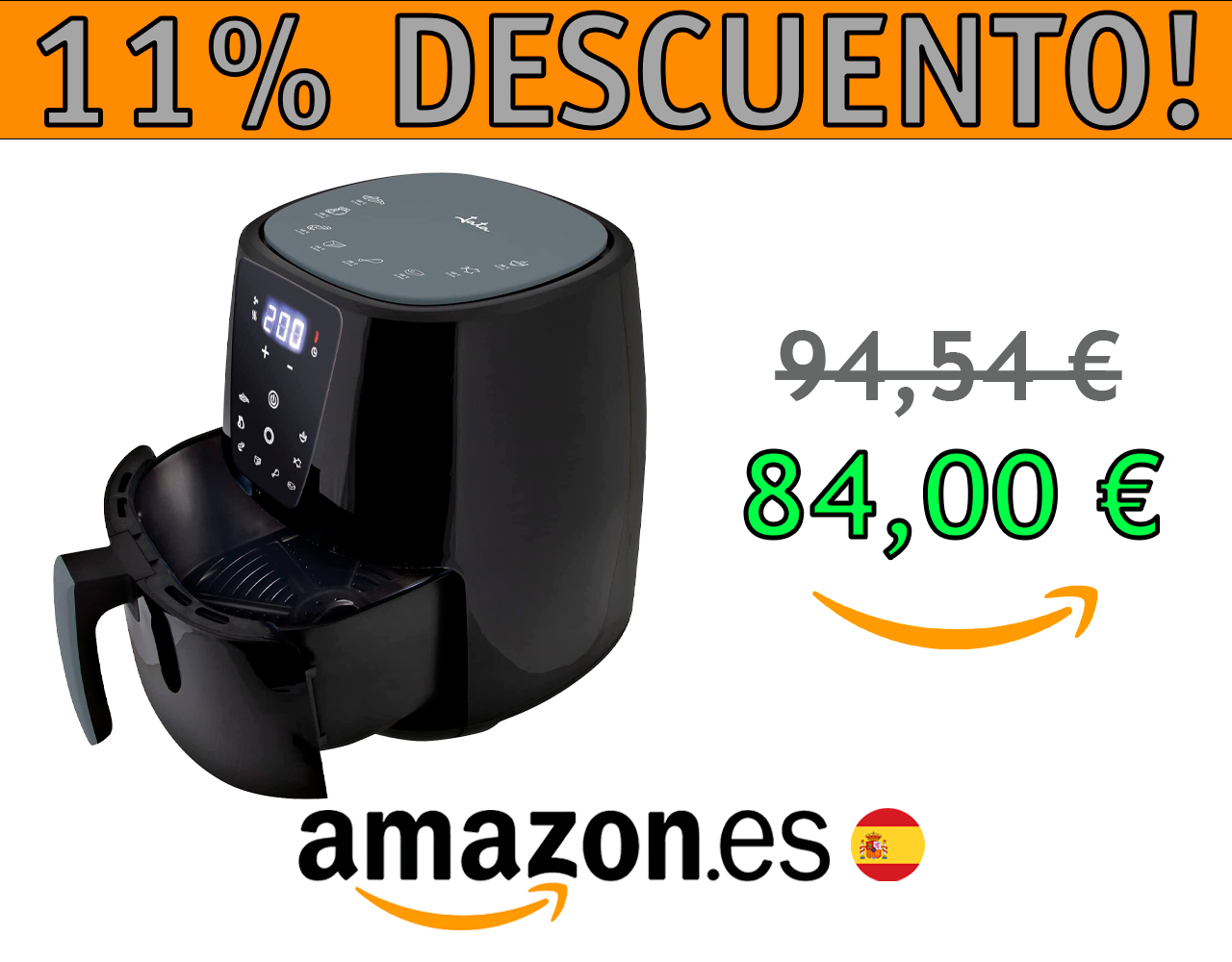 FREIDORA SIN ACEITE JATA JEFR1225, CON 8 PROGRAMAS DE COCINADO
