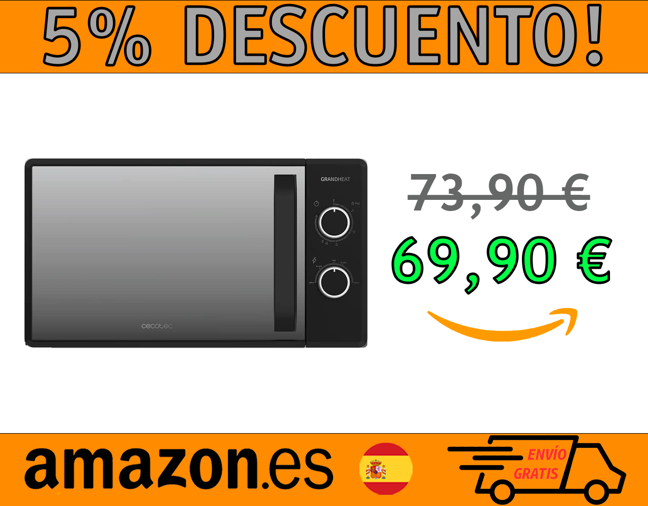 MICROONDAS CECOTEC DE 20 LITROS GRANDHEAT 3040 MIRROR 700 W