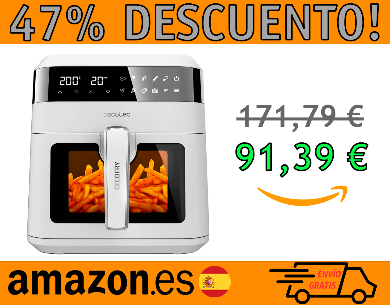 FREIDORA DE AIRE SIN ACEITE CECOTEC 6 LITROS