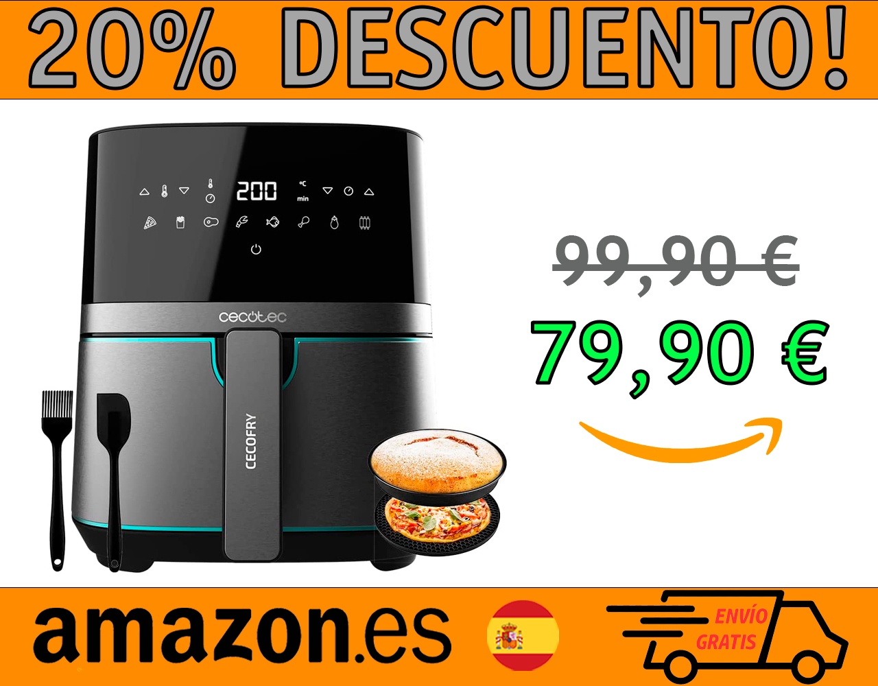 FREIDORA SIN ACEITE DE AIRE CECOTEC FULL INOXBLACK 5500 CON ACCESORIOS