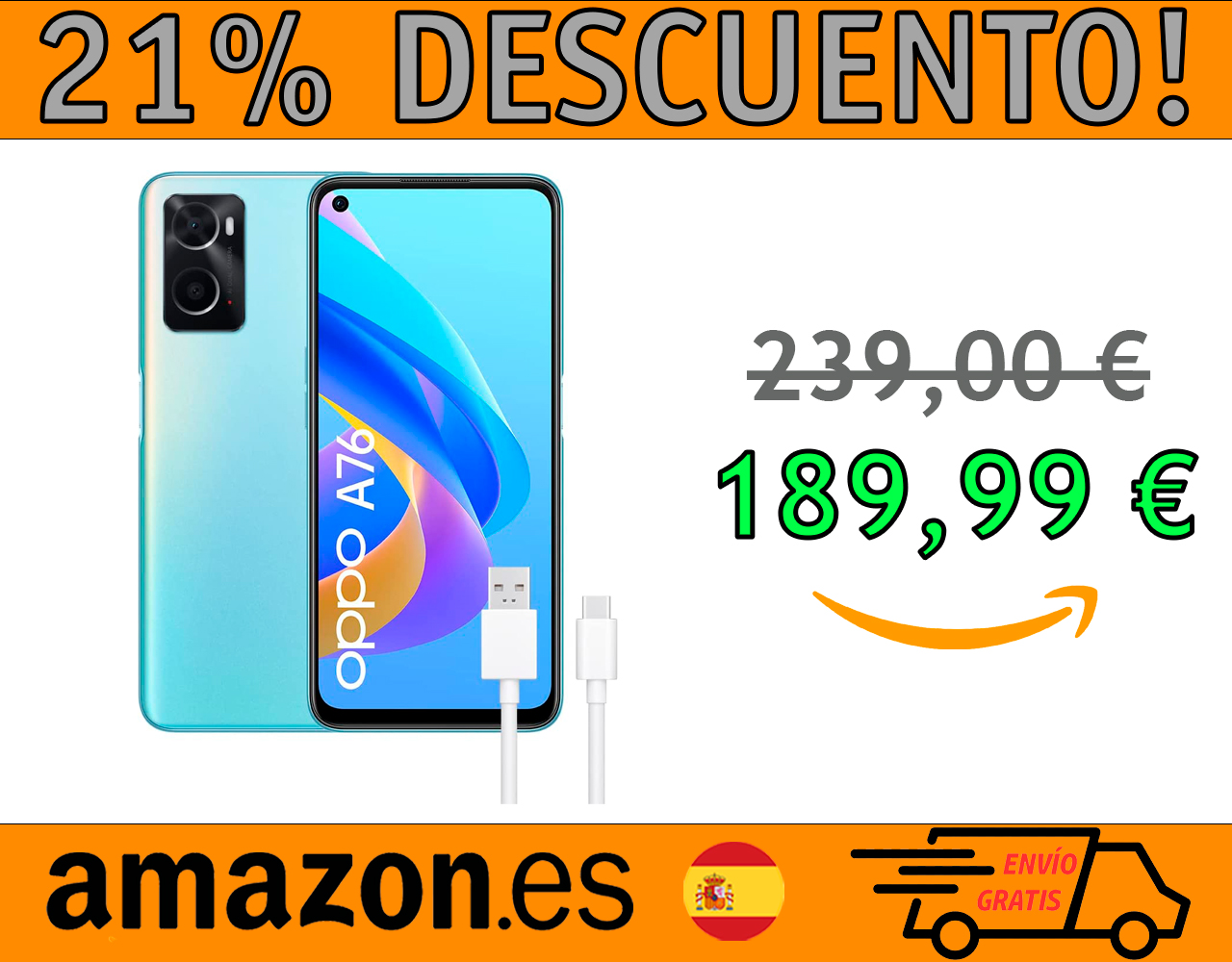 SMARTPHONE OPPO A76, 128GB, 4GB RAM, DUAL SIM
