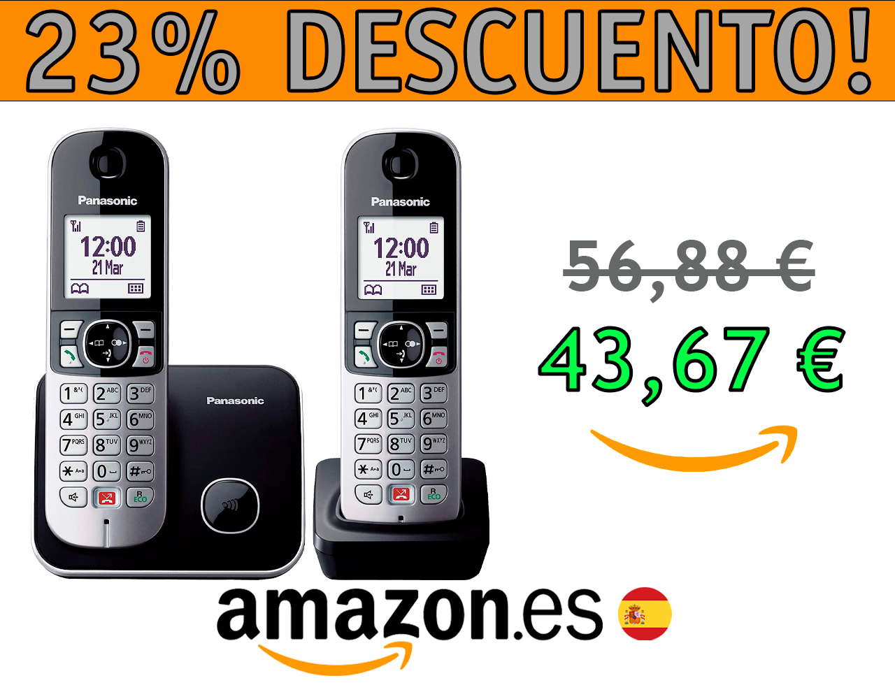 TELÉFONO FIJO INALÁMBRICO DÚO PANASONIC KX-TG6852 CON MANOS LIBRES