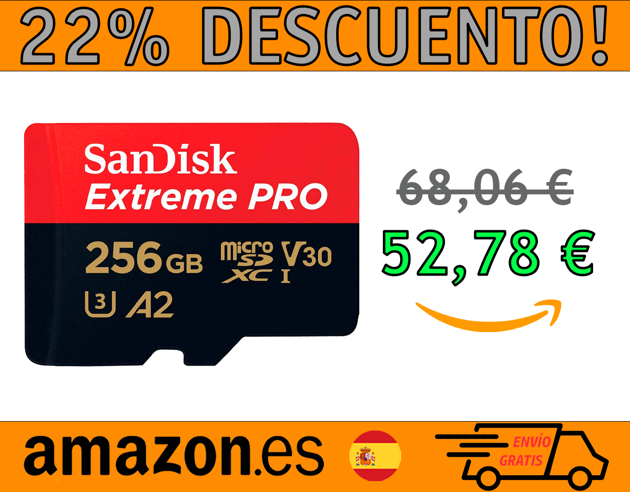 TARJETA MICROSDXC SANDISK EXTREME PRO DE 256 GB + ADAPTADOR SD