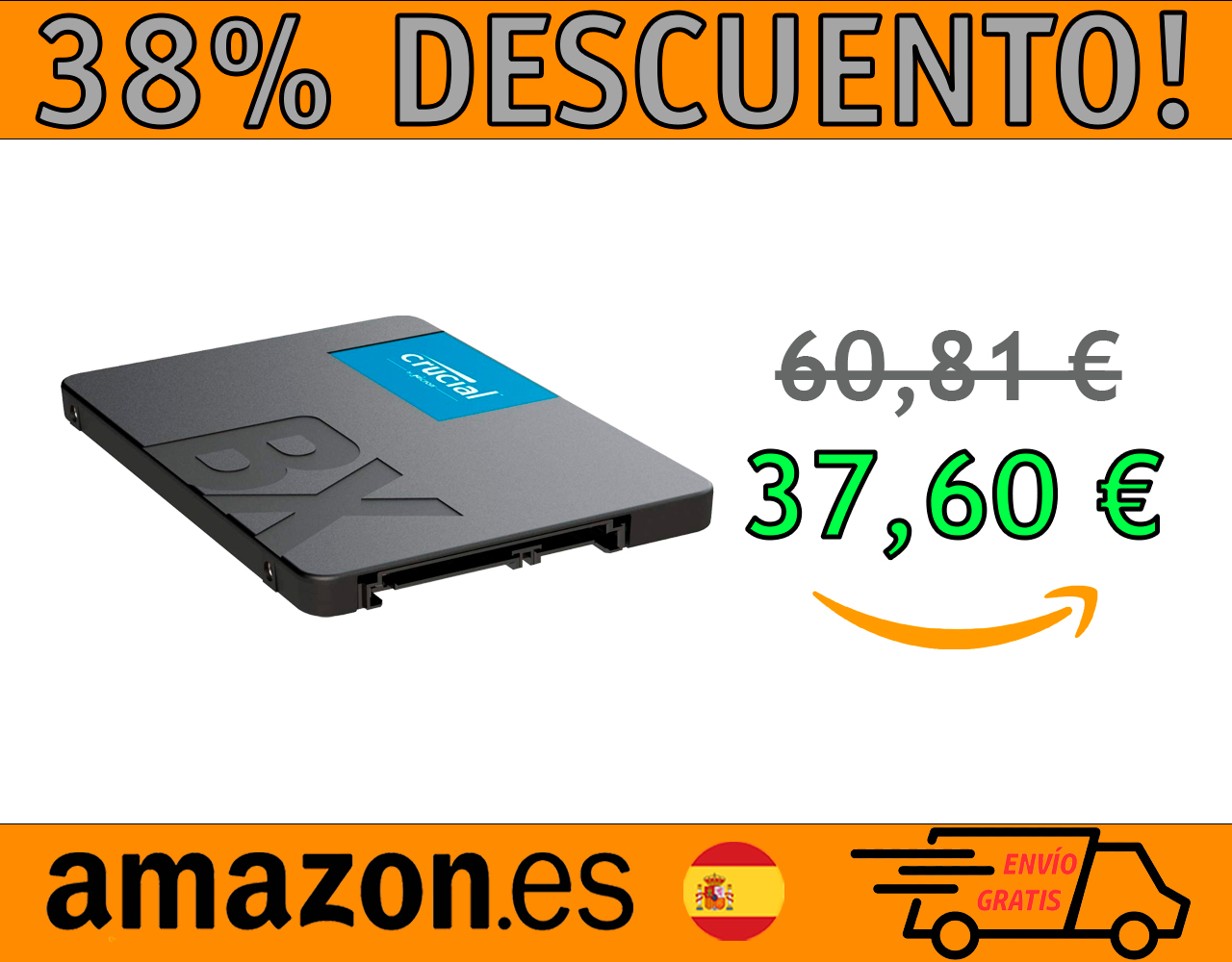 DISCO DE ESTADO SOLIDO CRUCIAL BX500 480 GB, HASTA 540 MB/S