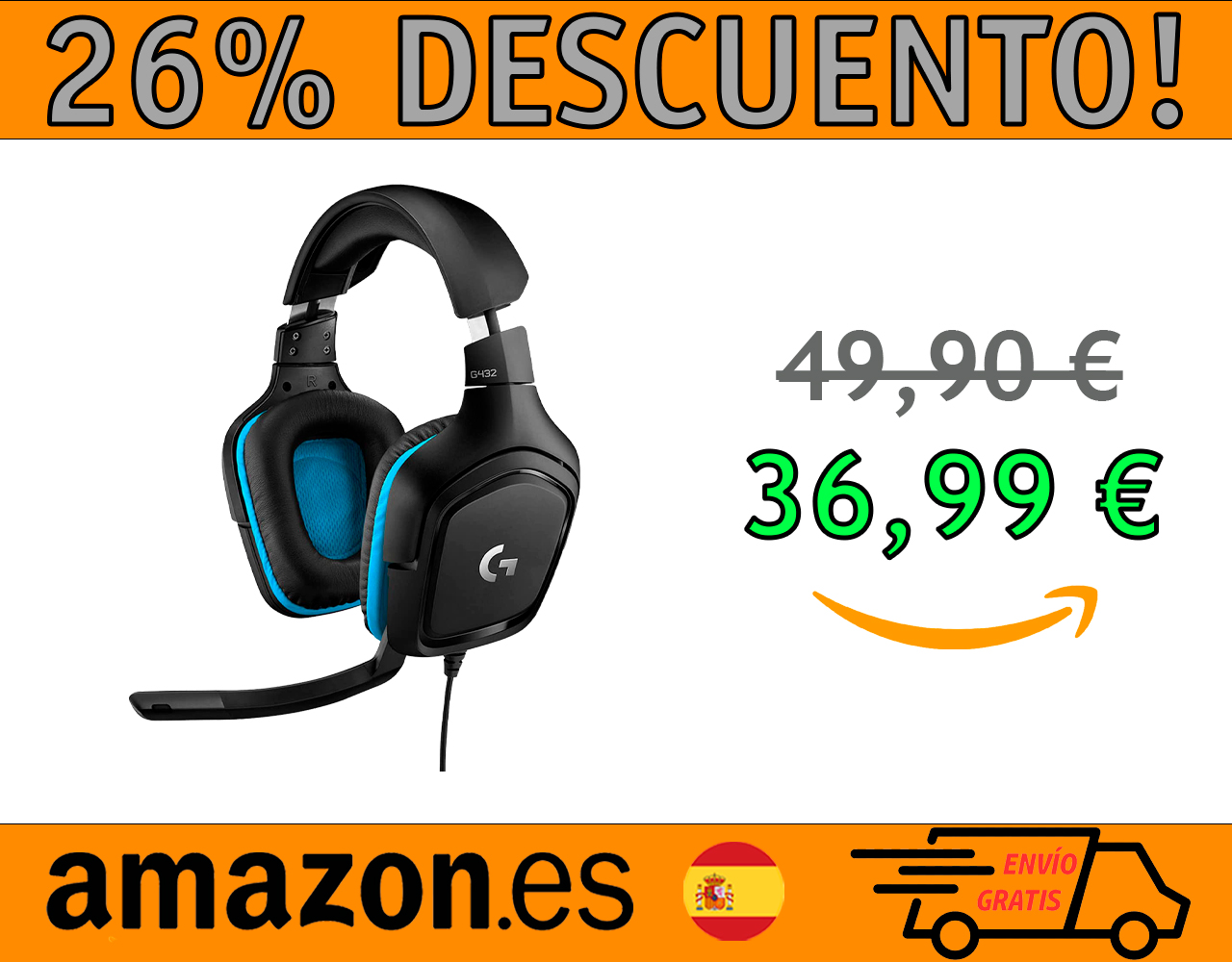 AURICULARES GAMING CON CABLE LOGITECH G432, SONIDO 7.1