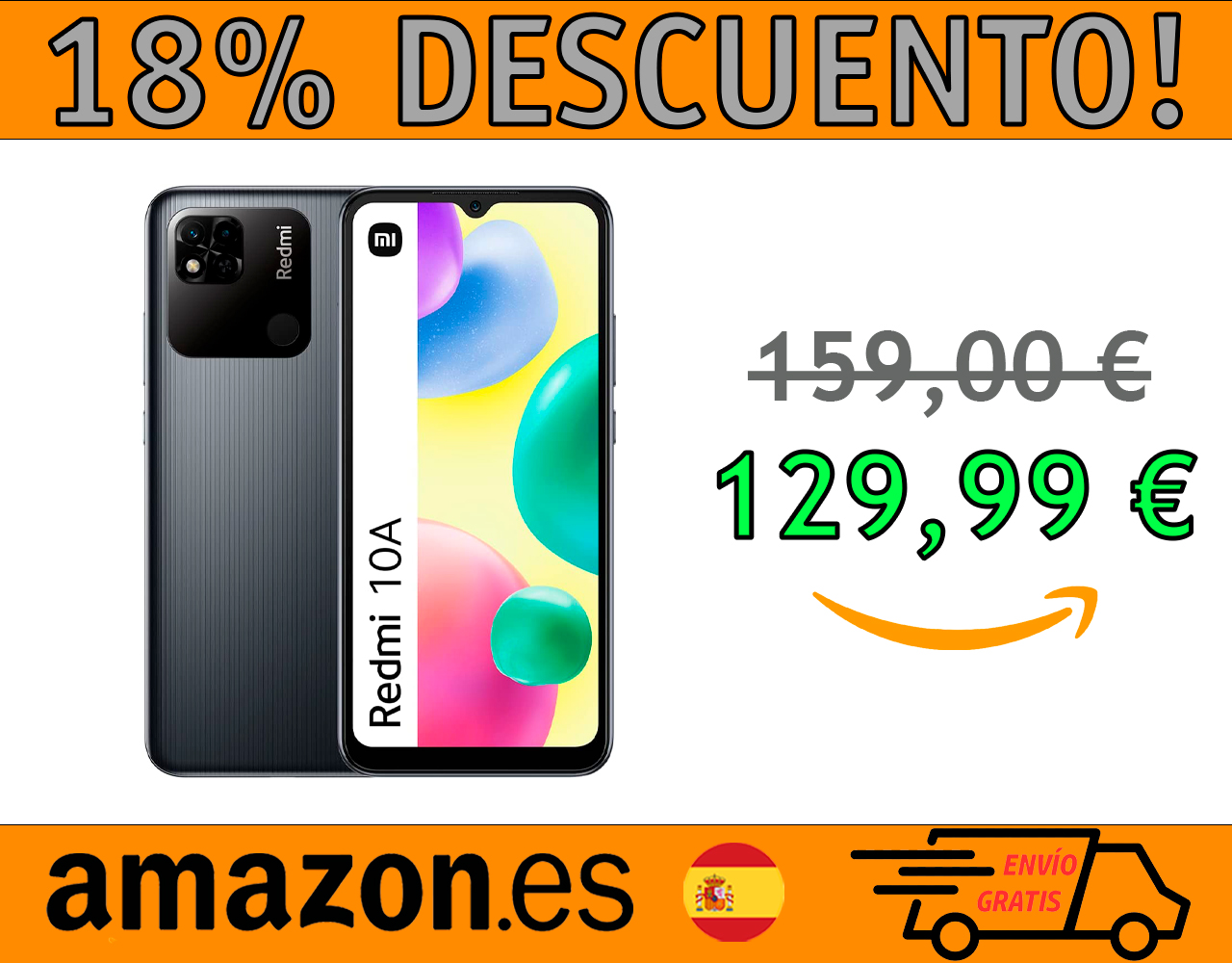 SMARTPHONE XIAOMI REDMI 10A DE 3/64 GB, PANTALLA DOT DROP DE 6.53″