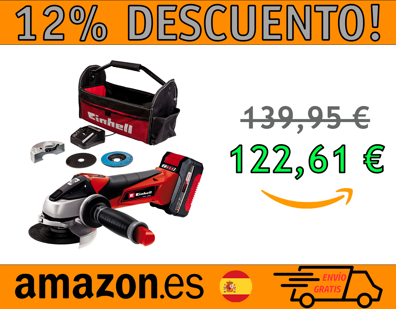 AMOLADORA ANGULAR EINHELL CON BATERÍA TE-AG 18/115 LI KIT POWER X-CHANGE