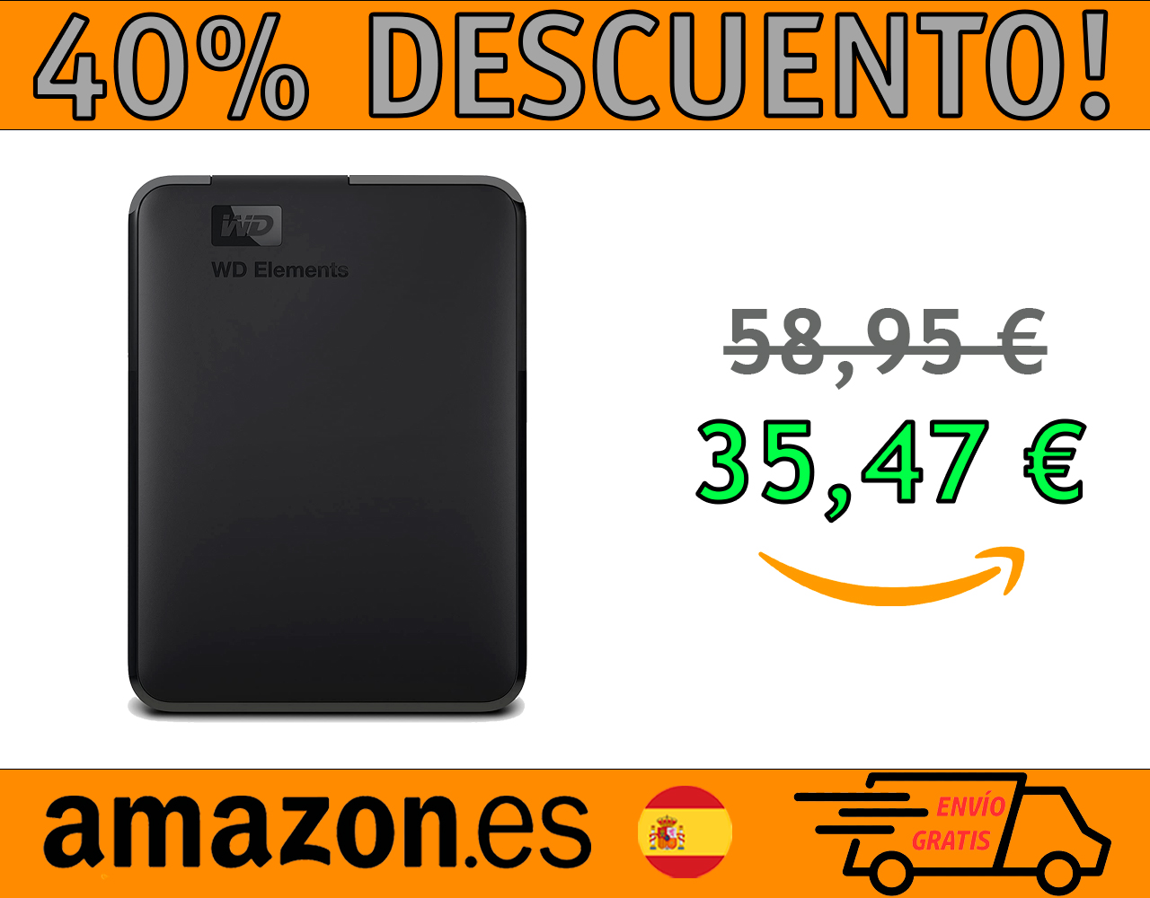 DISCO DURO EXTERNO PORTÁTIL WESTERN DIGITAL ELEMENTS DE 1 TB