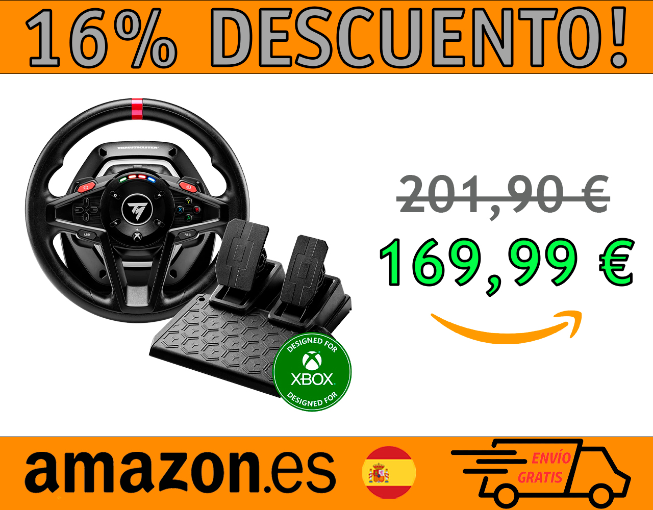 VOLANTE FORCE FEEDBACK CON PEDALES MAGNÉTICOS THRUSTMASTER T128