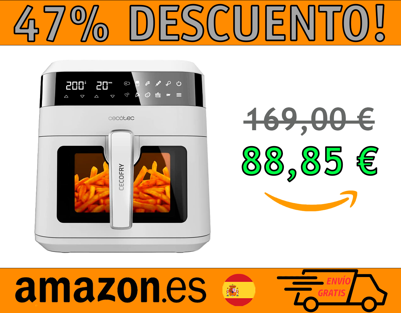 FREIDORA SIN ACEITE 6 L DE AIRE CECOTEC CECOFRY EXPERIENCE WINDOW WHITE 6000