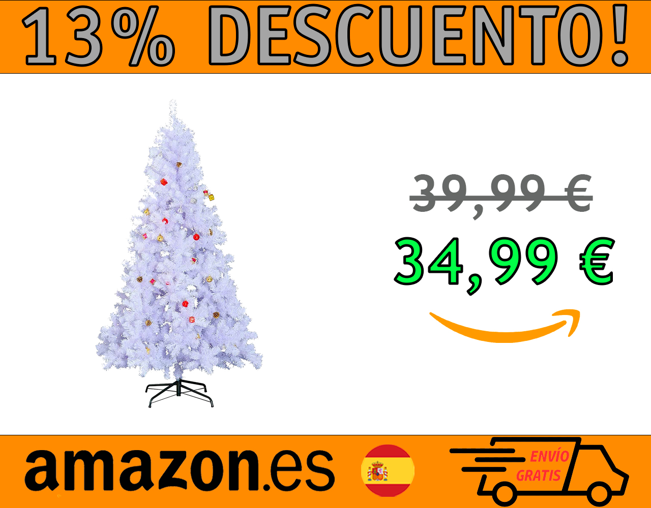ÁRBOL DE NAVIDAD HOMCOM 180CM CON ADORNOS DECORATIVOS