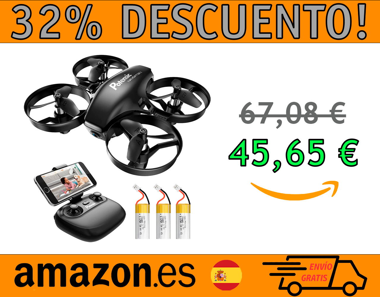 MINI DRONE CON CÁMARA POTENSIC, RC QUADCOPTER 2.4G 6 EJES