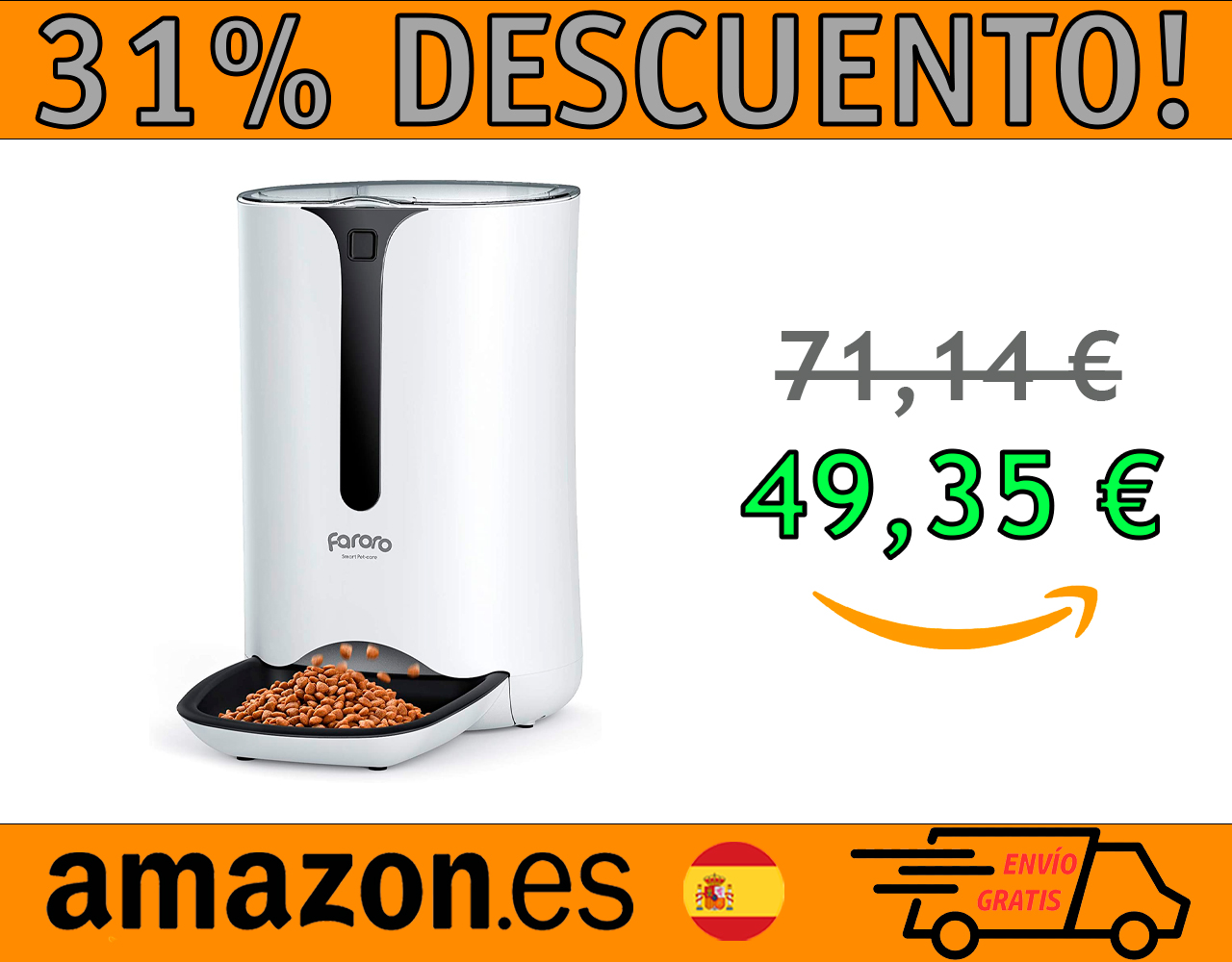 DISPENSADOR DE COMIDA SECA PARA GATOS Y PERROS FARORO 7L