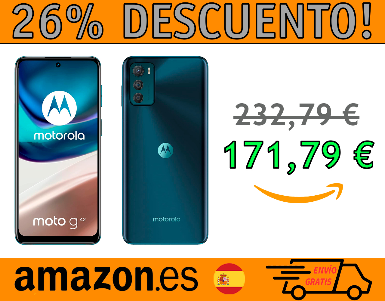 SMARTPHONE MOTOROLA MOTO G42, PANTALLA 6.4″ OLED FHD+, 6/128 GB