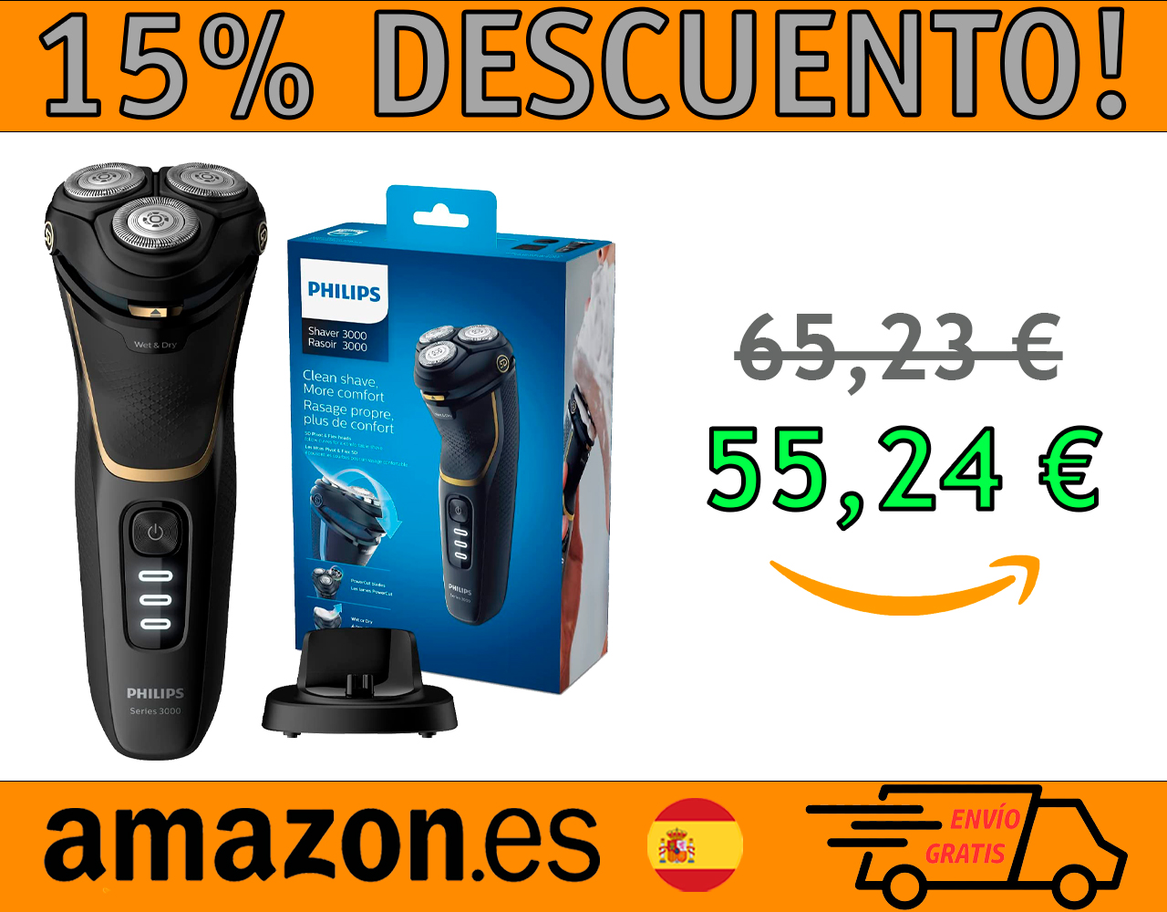 AFEITADORA ELECTRICA PHILIPS SHAVER SERIES 3000 S3333/54.