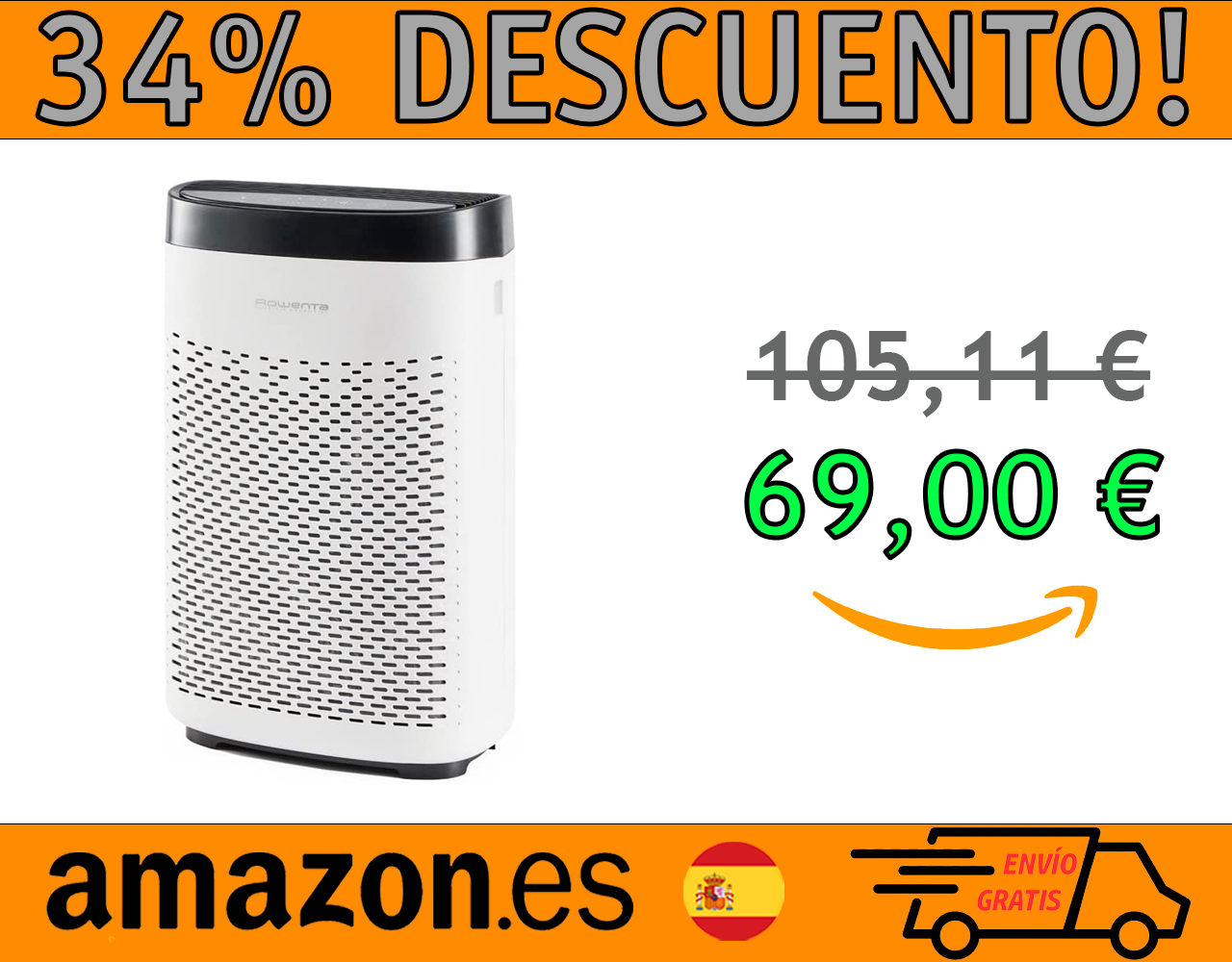 PURIFICADOR DE AIRE CON PREFILTRO ROWENTA PURE AIR ESSENTIAL PU2530