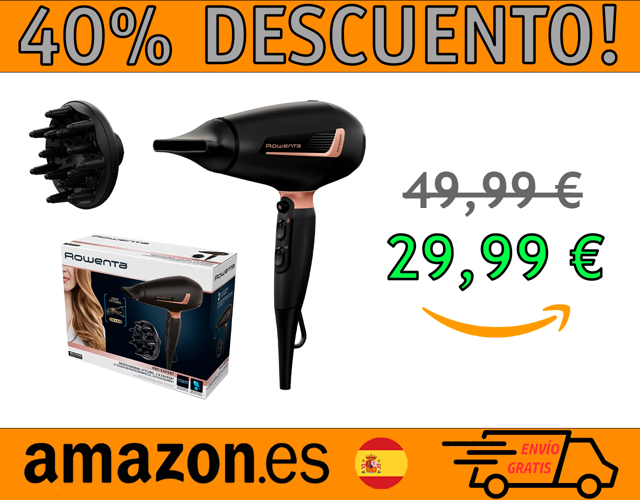 SECADOR DE PELO ROWENTA PRO EXPERT CV8830, DE 2200W