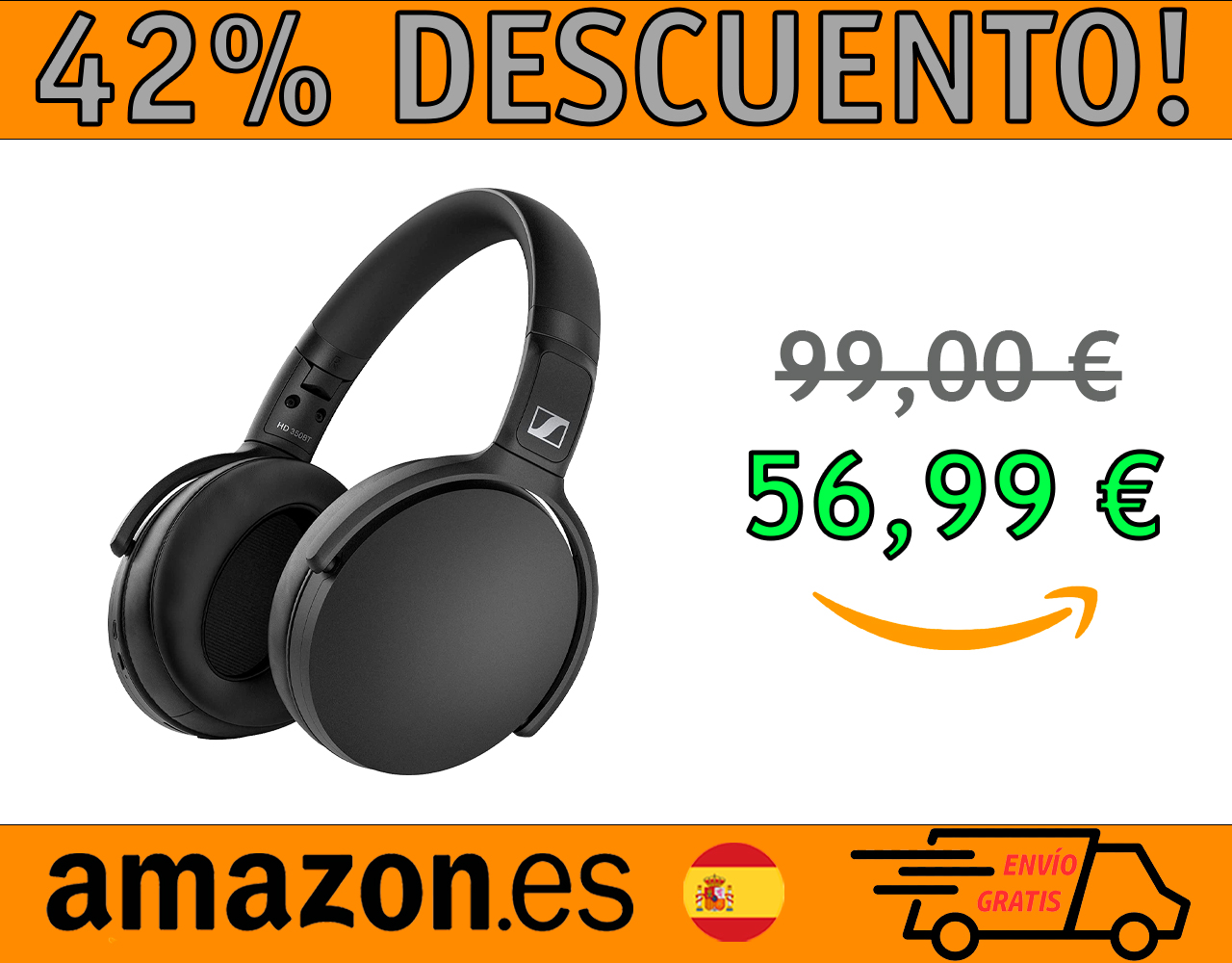AURICULARES SENNHEISER HD 350BT WIRELESS PLEGABLE, NEGRO.