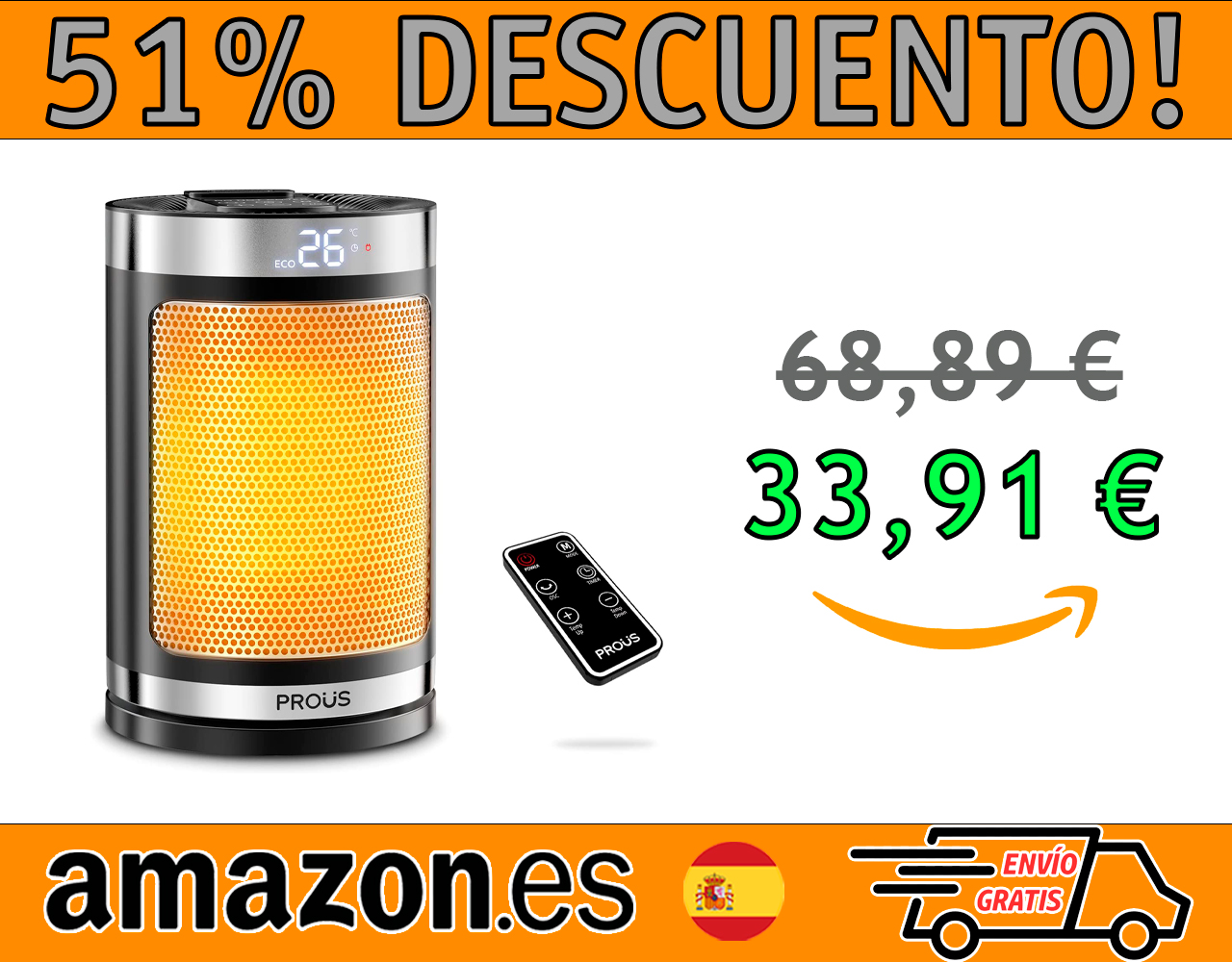 CALEFACTOR DE BAJO CONSUMO PROUS 1500W