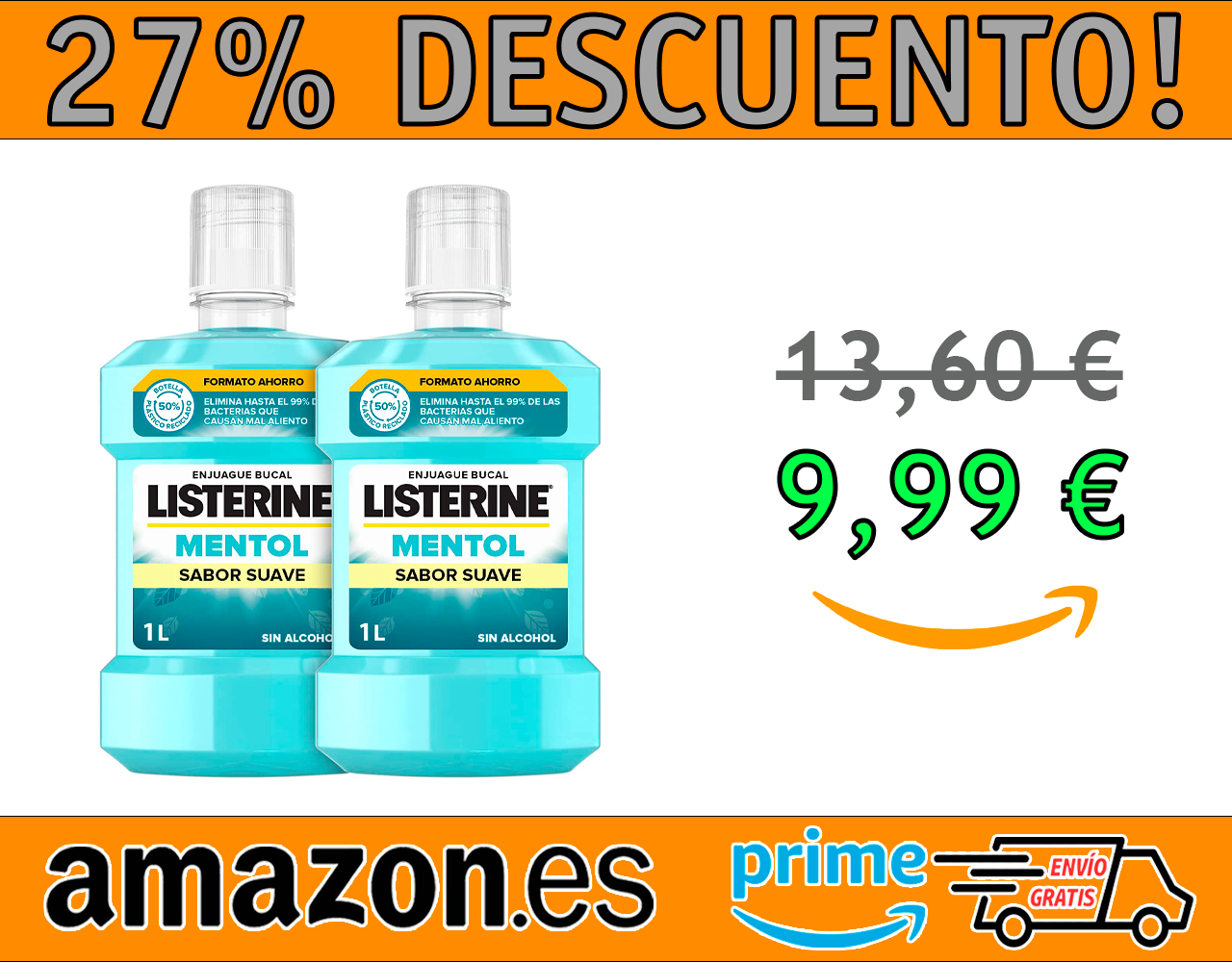 LISTERINE ENJUAGUE BUCAL, MENTHOL, PACK DE 2 X 1000 ML.
