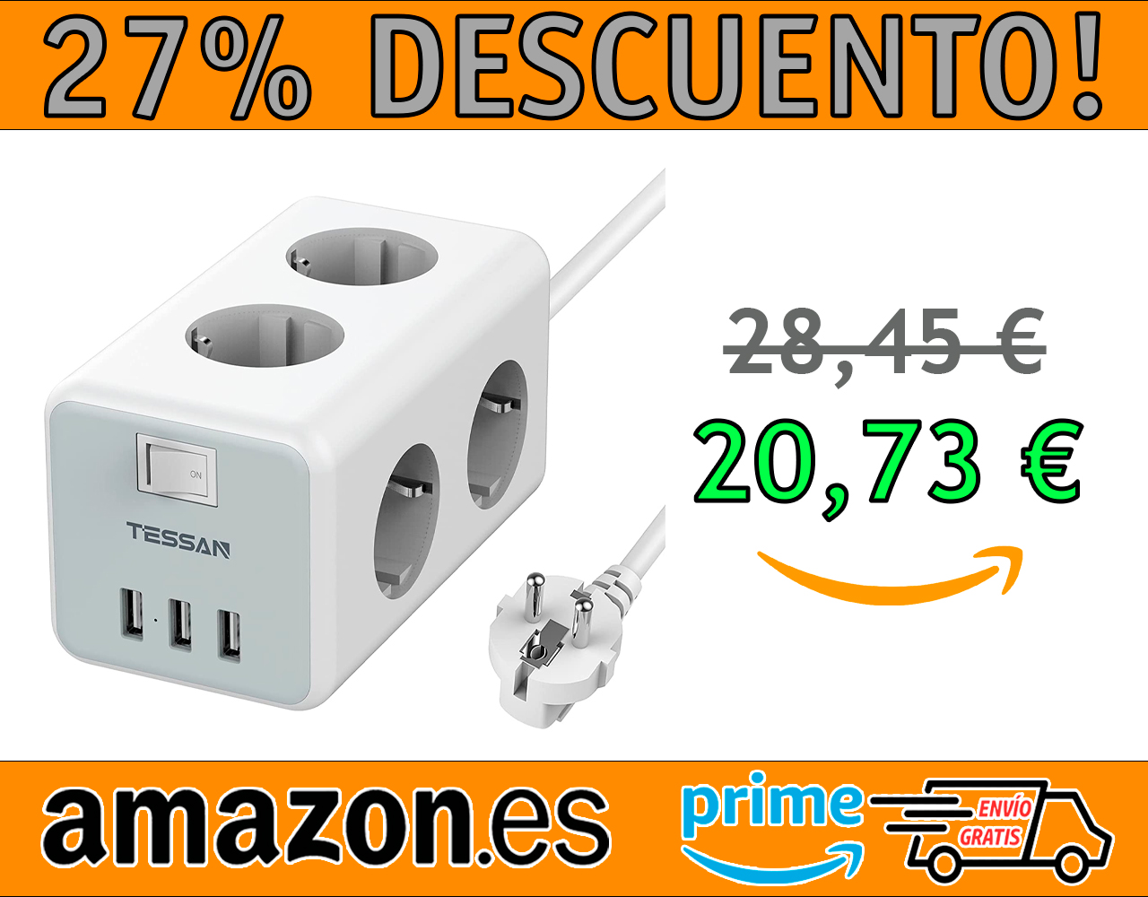 REGLETA CON 6 ENCHUFES Y 3 USB TOMAS TESSAN