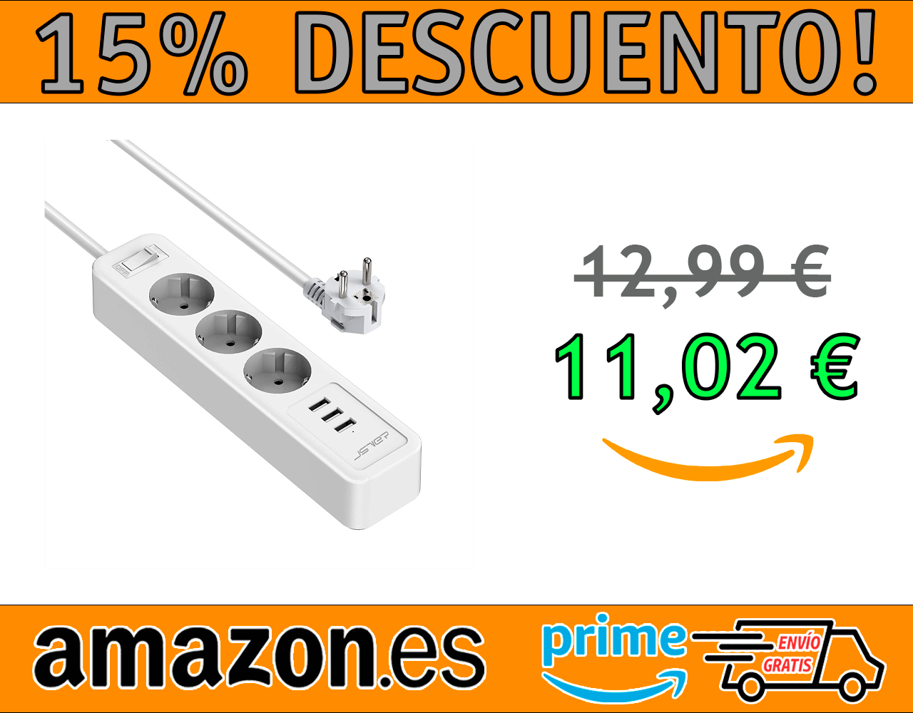 REGLETA DE 3 ENCHUFES CON USB MARCA JSVER