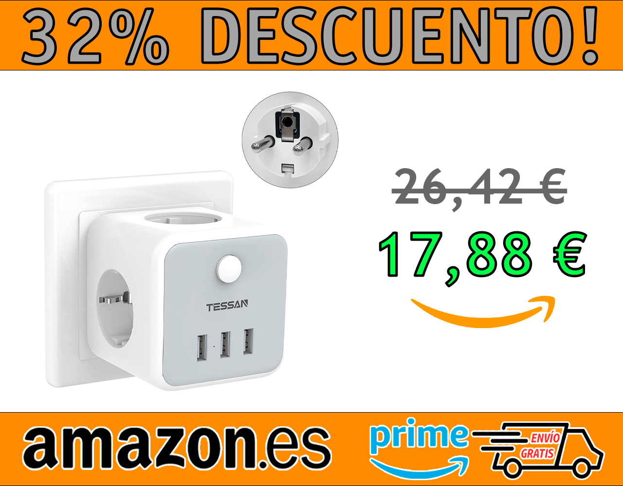ENCHUFE TIPO CUBO 6 EN 1 CON USB TESSAN