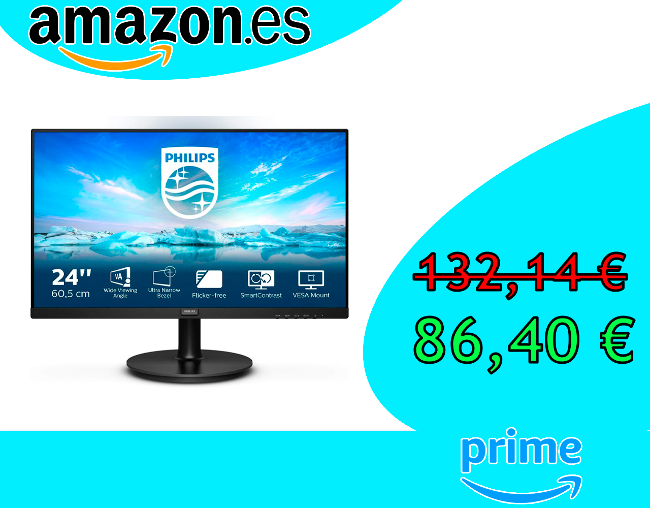 MONITOR PHILIPS 24″ FULLHD, 75HZ, 4MS, VA