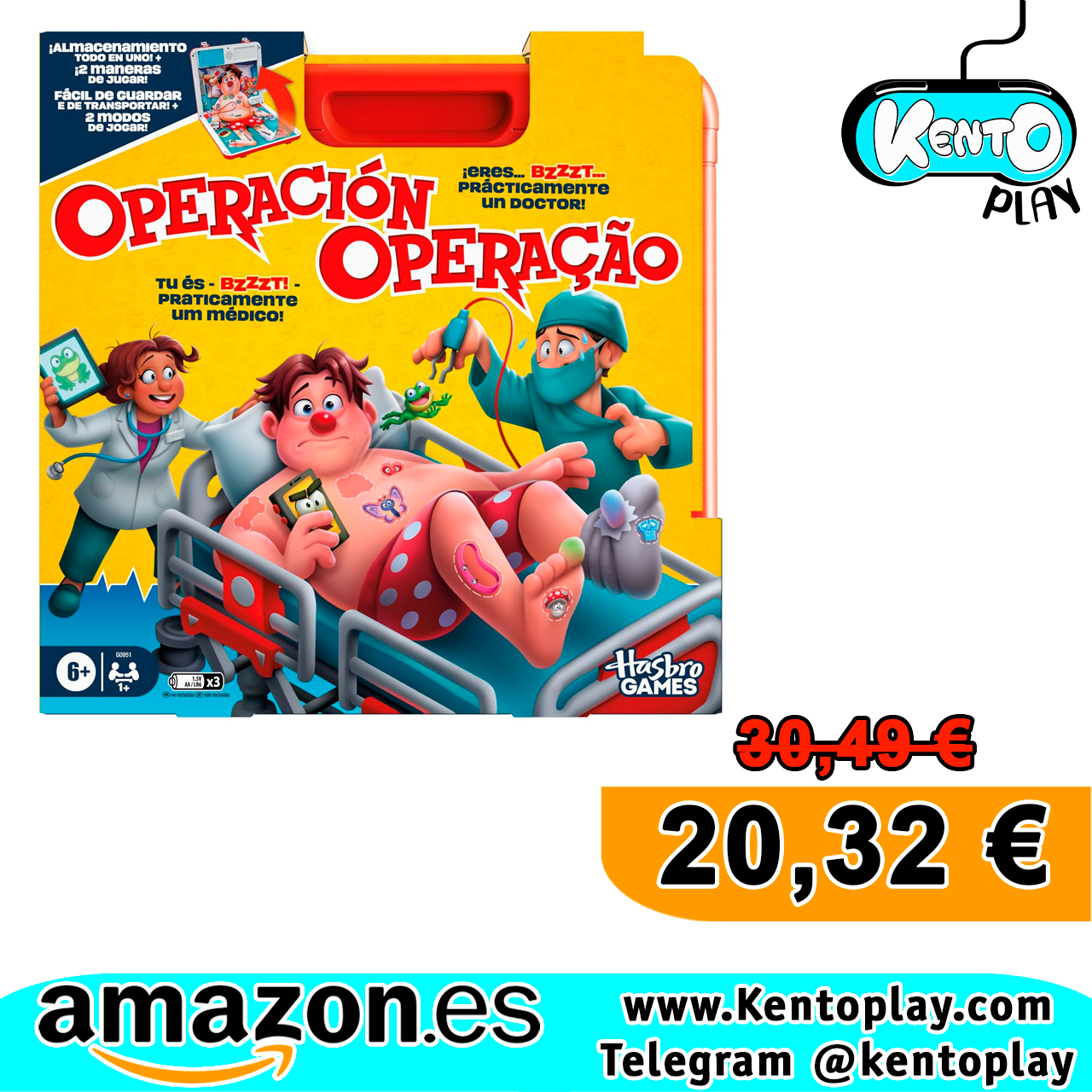 Juego De Mesa Electrónico Operación Hasbro Gaming Con Estuche Todo En Uno.