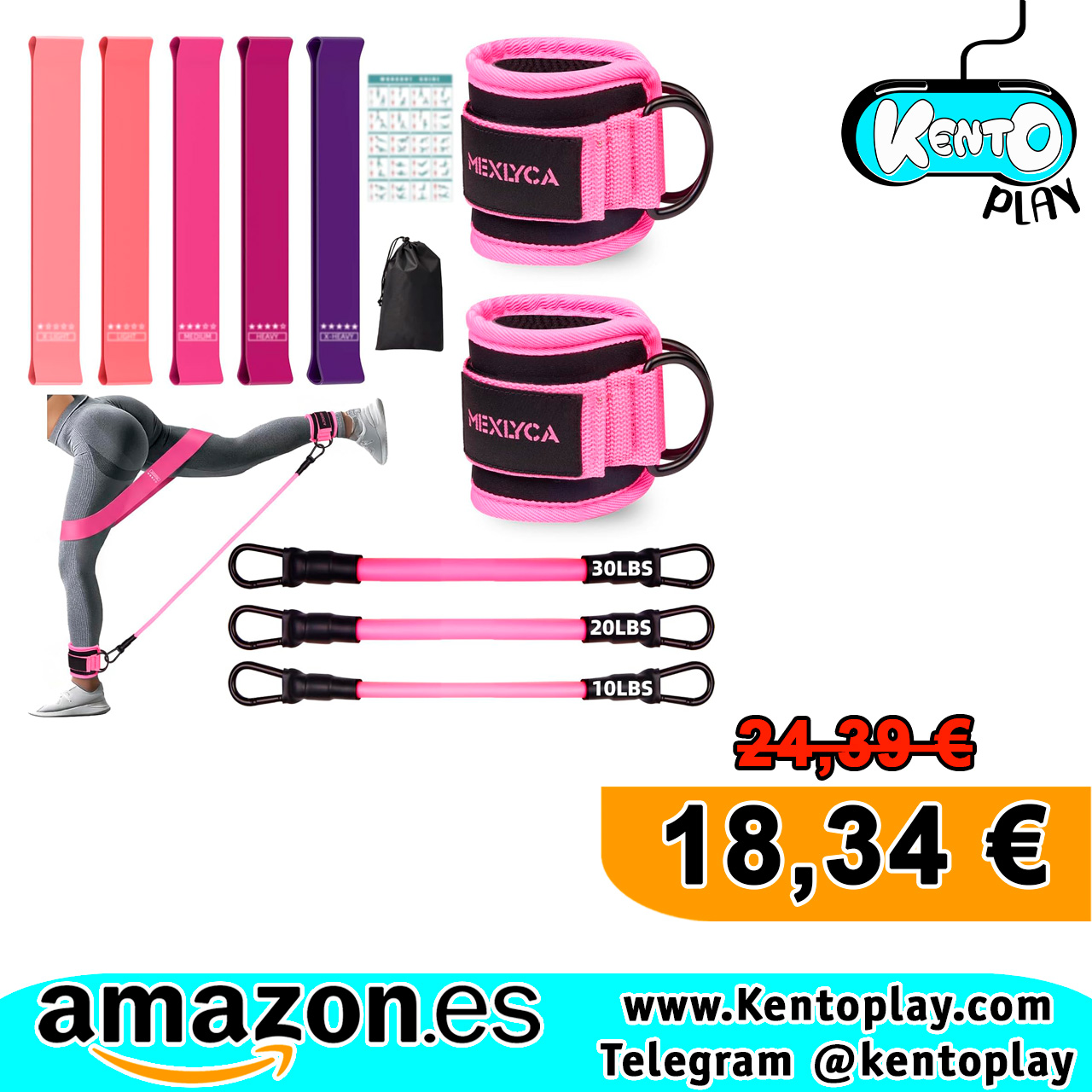 Set de Bandas Elásticas, 12 Piezas Para Entrenamiento, Fitness, Yoga y Casa.