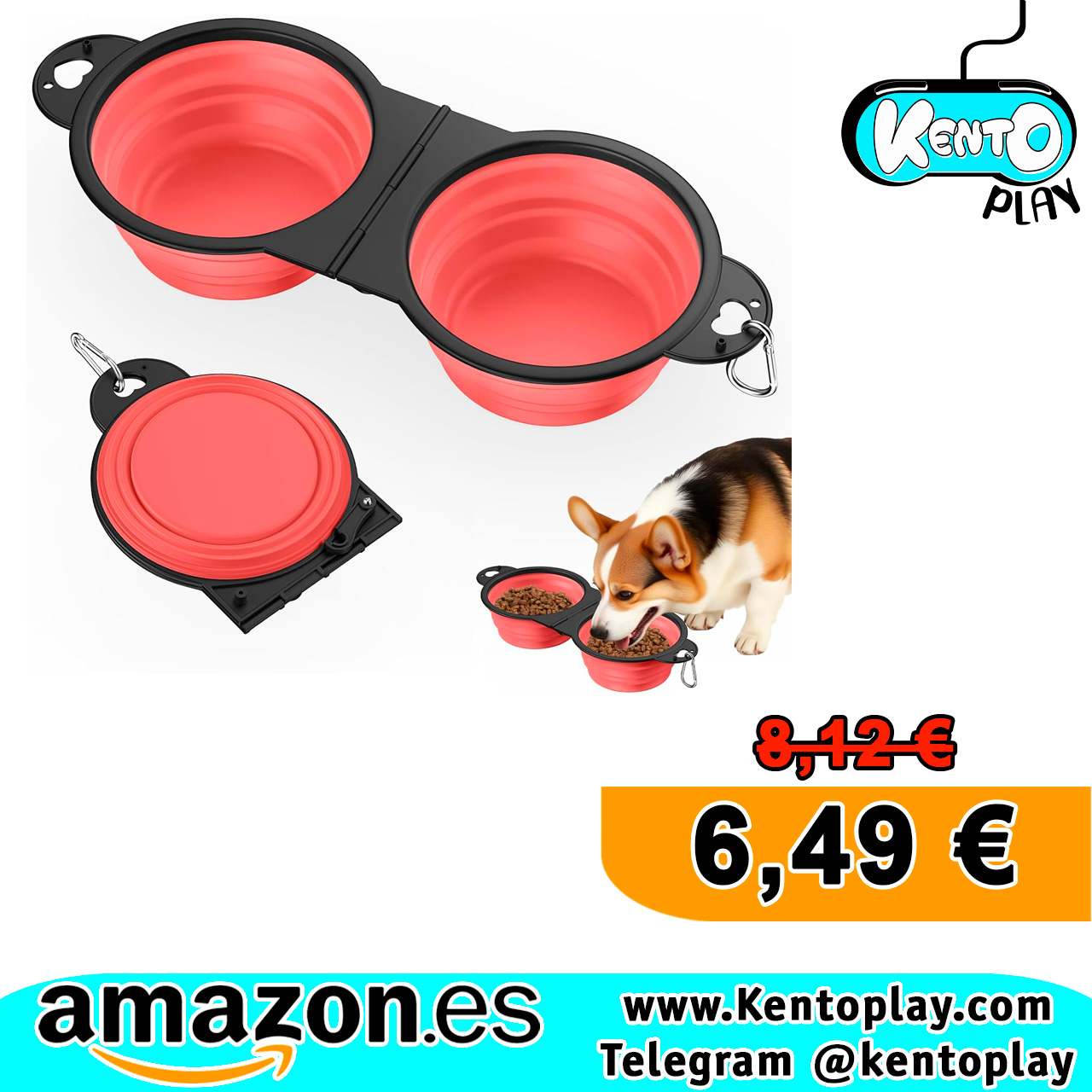 Tazones Dobles Para Cachorros De Comida y Agua 450ml, Rosa Clara.